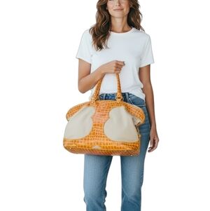 Tory Burch Alligator Embossed Weekender Travel Shoulder Handbag